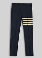 Napolean Dark Blue Wool Ivory Bar Trouser - StudioSuits