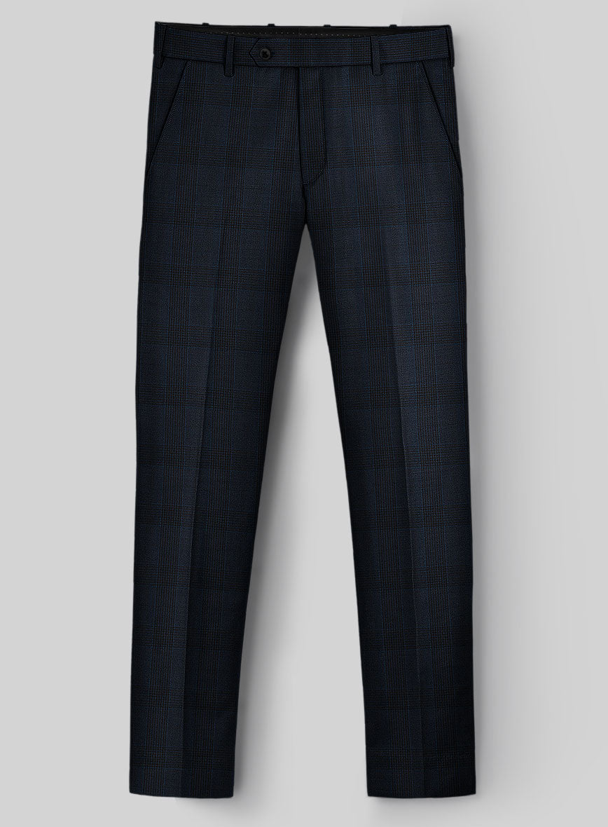 Napolean Devon Check Blue Wool Pants - StudioSuits