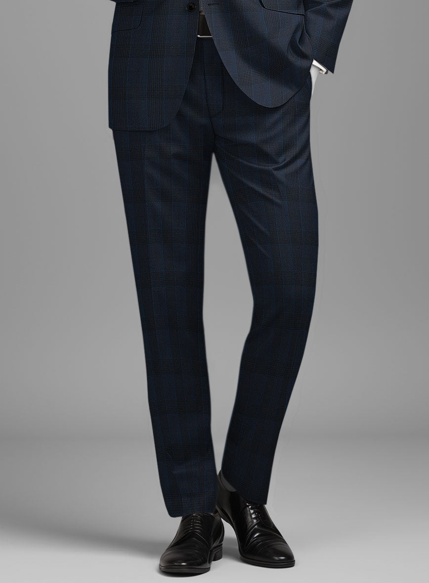 Napolean Devon Check Blue Wool Pants - StudioSuits