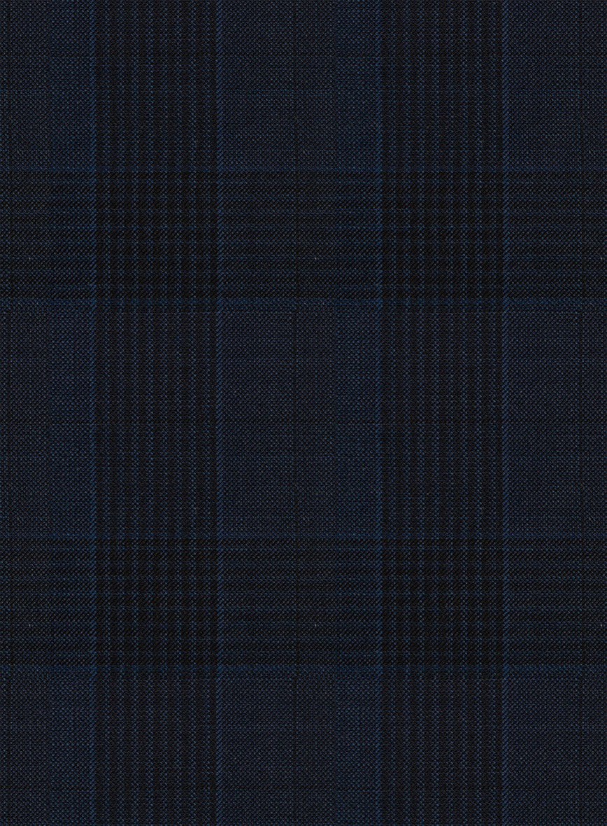 Napolean Devon Check Blue Wool Pants - StudioSuits