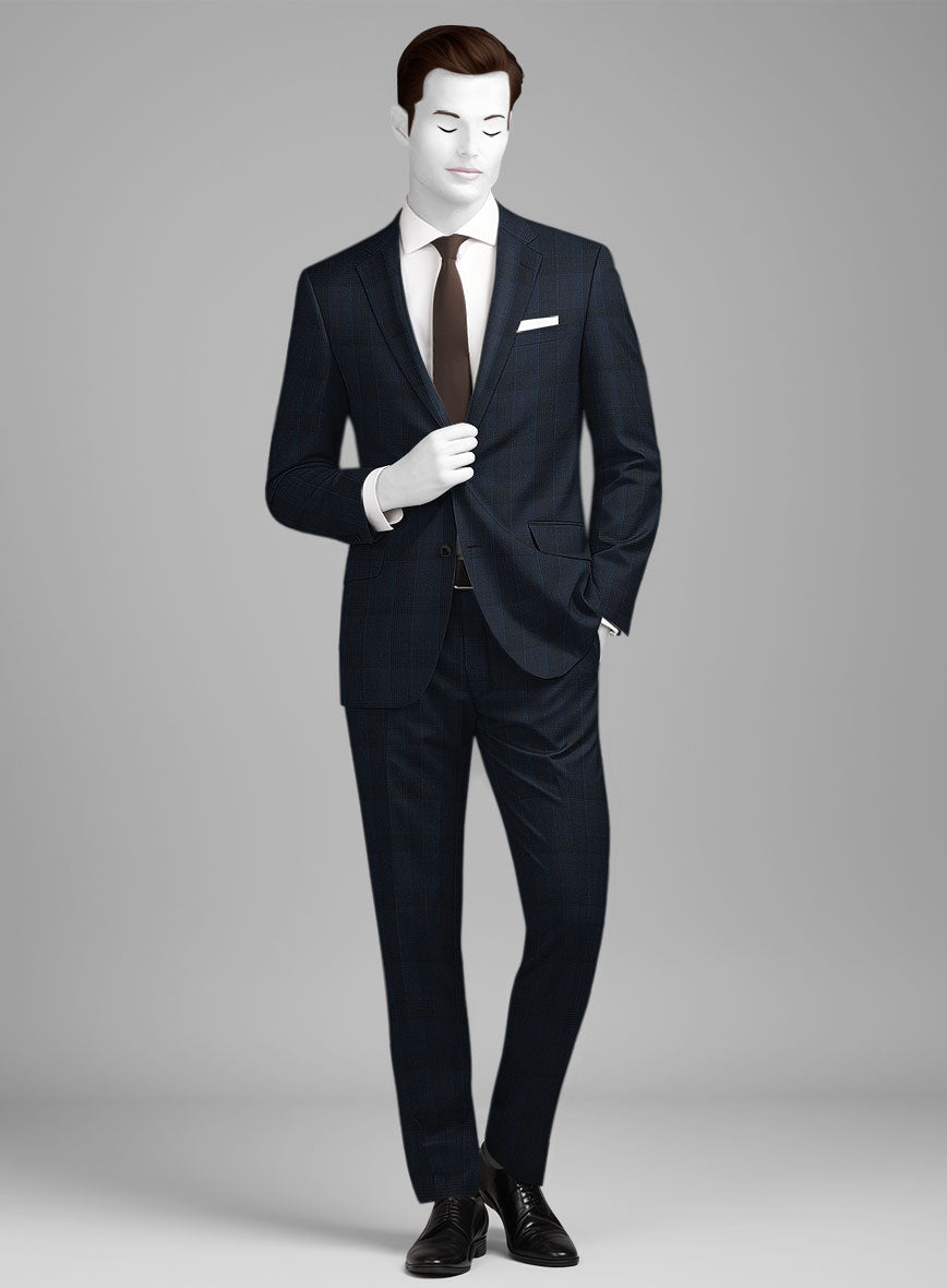 Napolean Devon Check Blue Wool Suit - StudioSuits