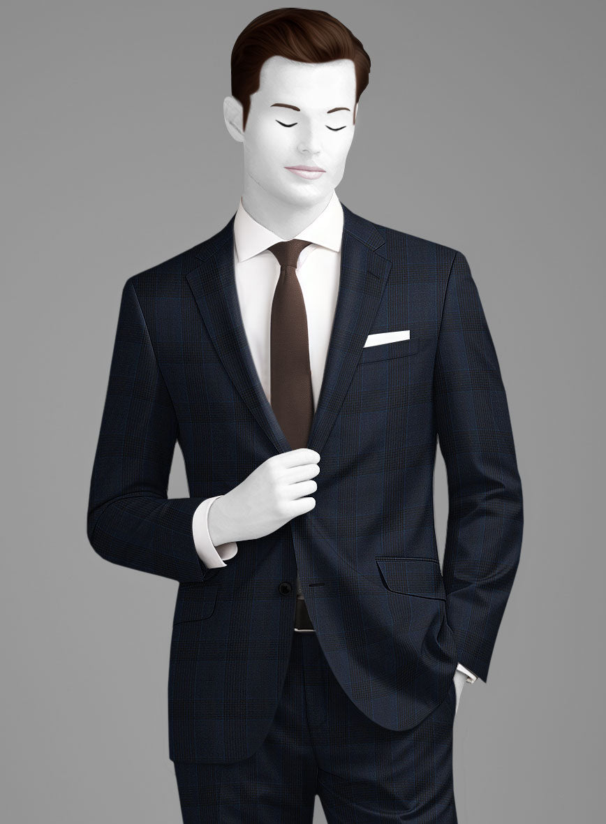 Napolean Devon Check Blue Wool Suit - StudioSuits