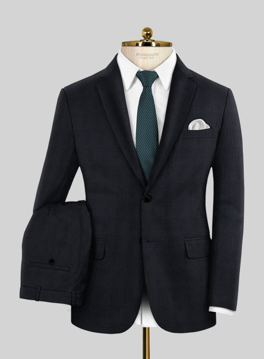 Napolean Esso Tartan Blue Wool Suit - StudioSuits