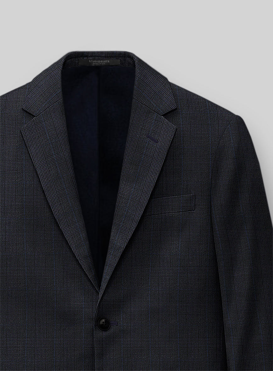 Napolean Esso Tartan Blue Wool Jacket - StudioSuits