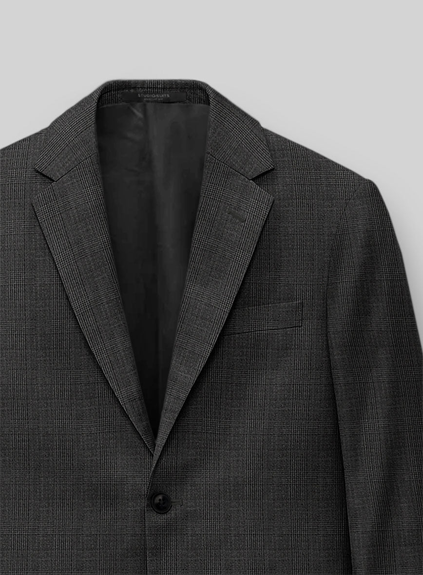 Napolean Esso Tartan Charcoal Wool Jacket - StudioSuits