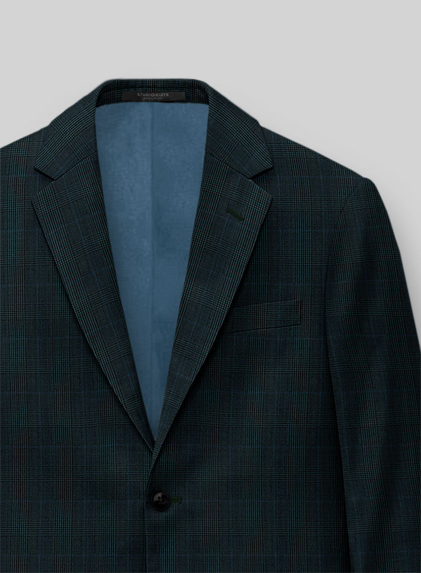 Napolean Esso Tartan Teal Blue Wool Jacket - StudioSuits