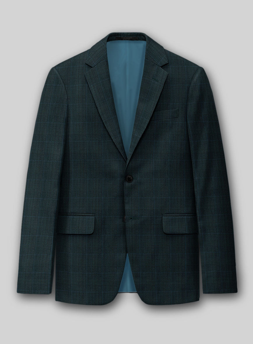 Napolean Esso Tartan Teal Bule Wool Suit - StudioSuits