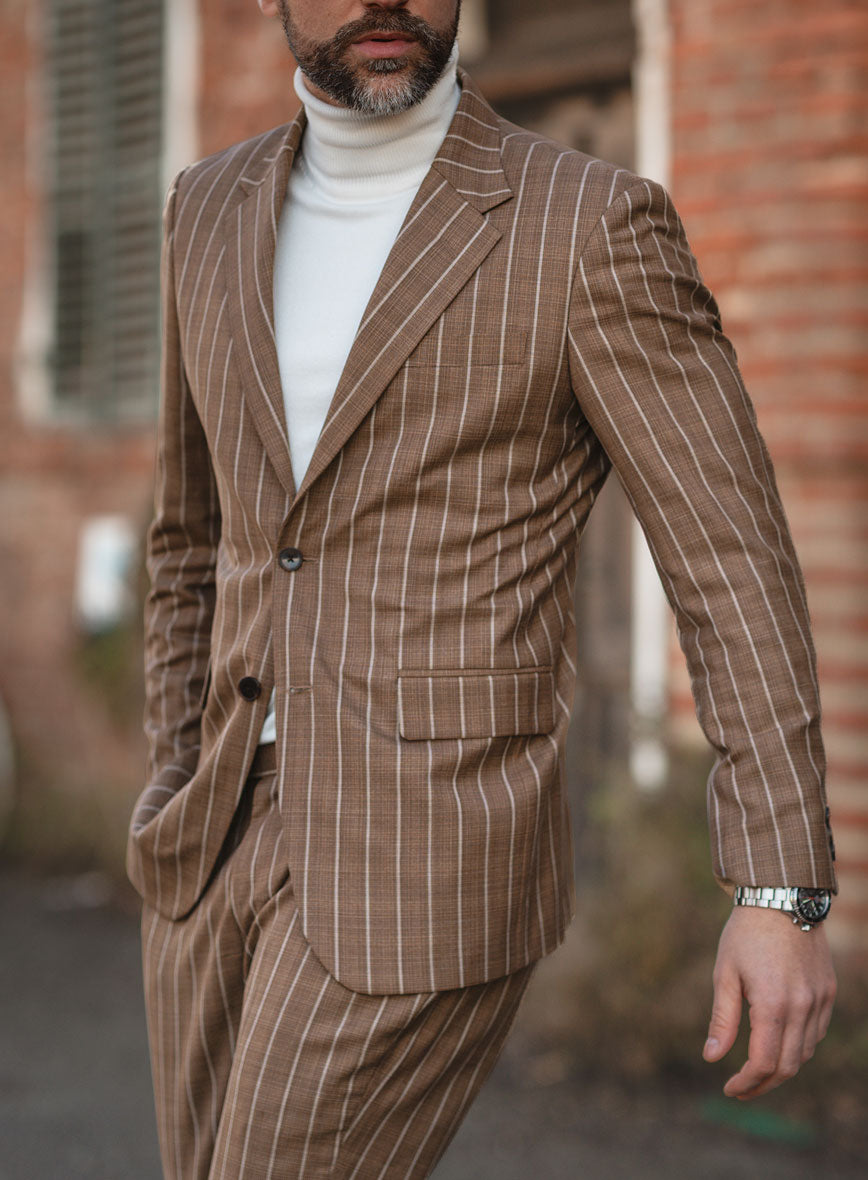 Napolean Gavino Stripe Brown Wool Jacket - StudioSuits