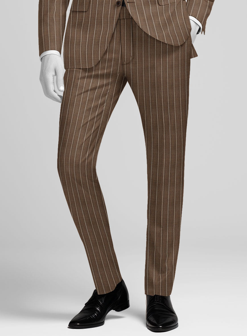 Napolean Gavino Stripe Brown Wool Pants - StudioSuits