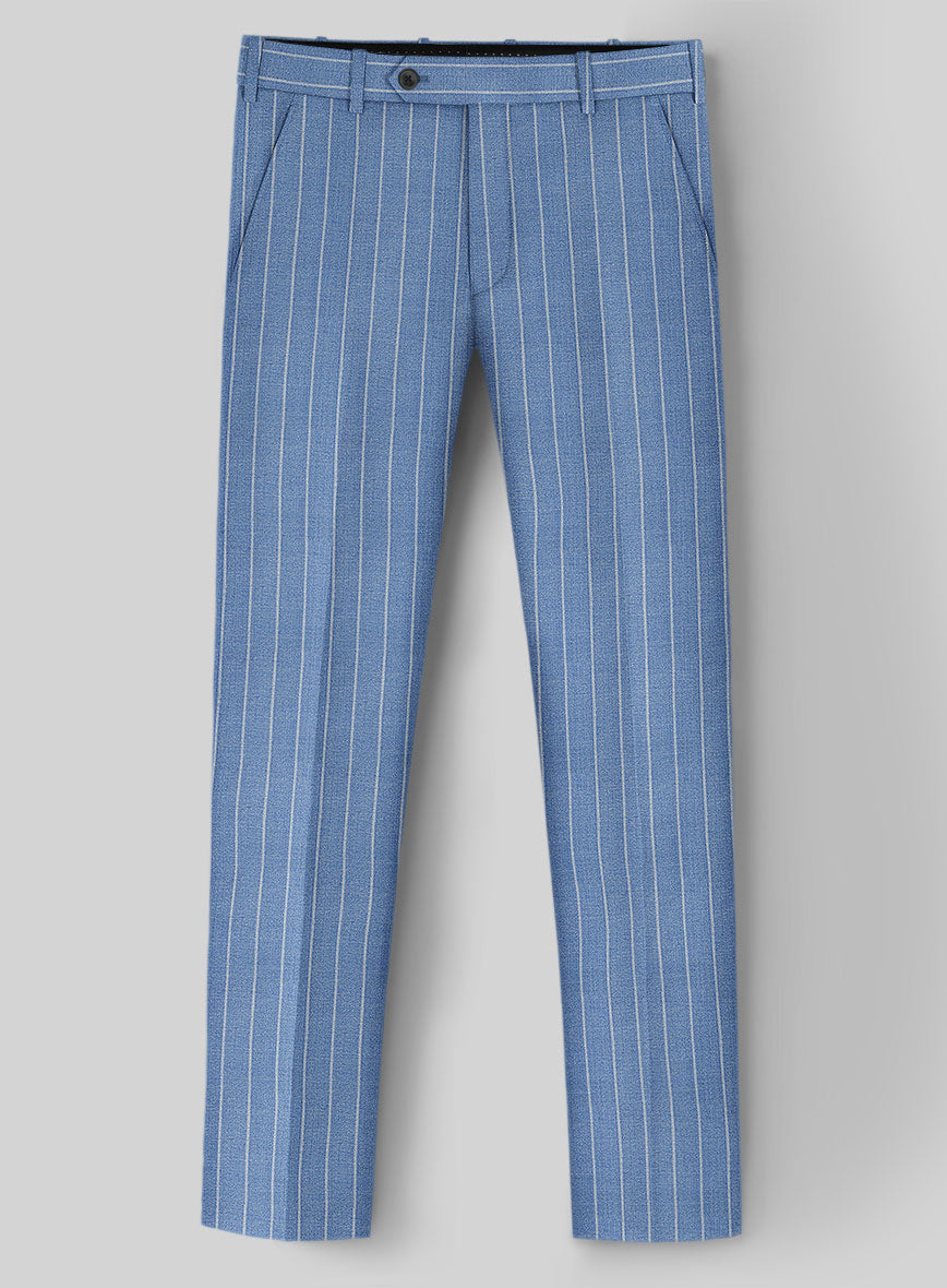 Napolean Gavino Stripe Light Blue Wool Pants - StudioSuits