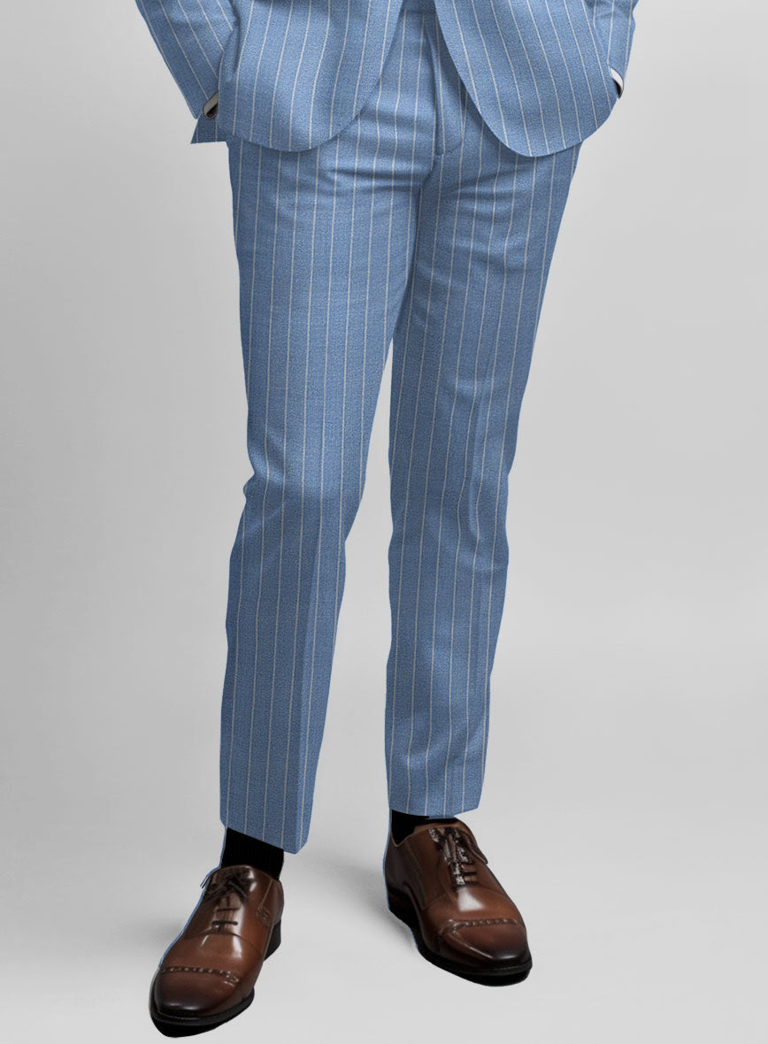 Napolean Gavino Stripe Light Blue Wool Pants - StudioSuits