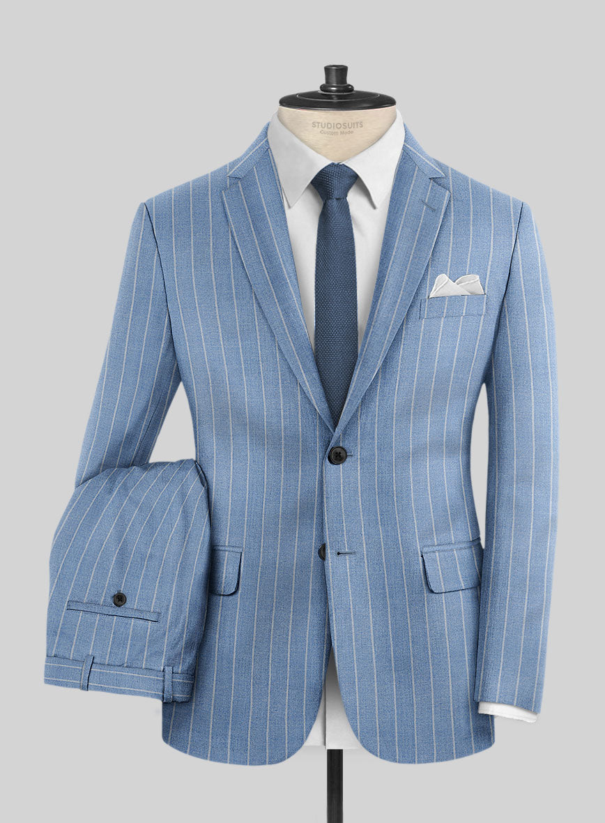 Napolean Gavino Stripe Light Blue Wool Suit - StudioSuits