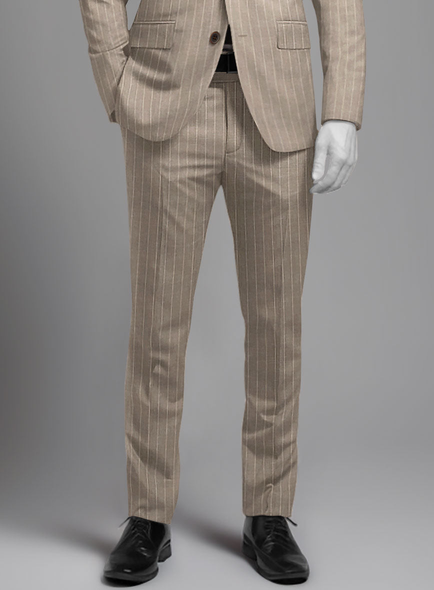 Napolean Genova Stripe Dark Beige Wool Pants - StudioSuits