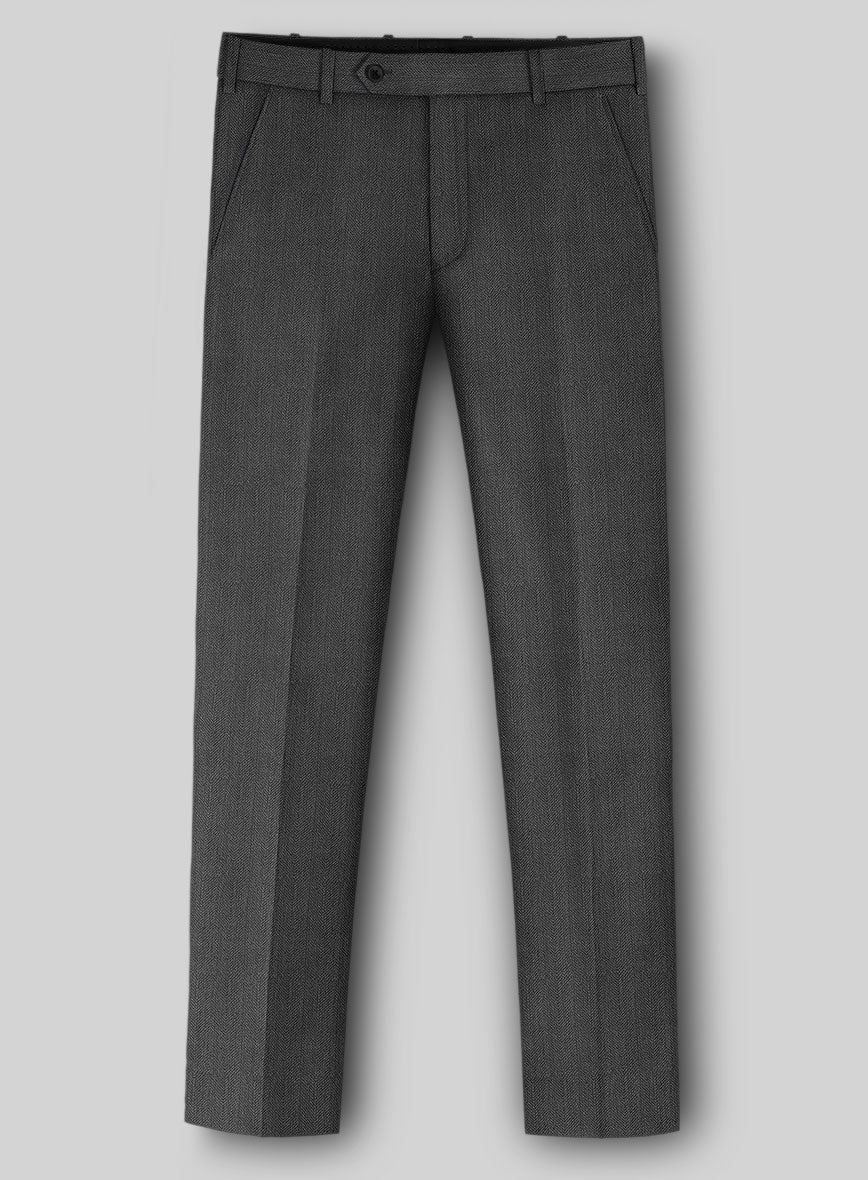 Napolean Imperial Gray Herringbone Wool Pants - StudioSuits