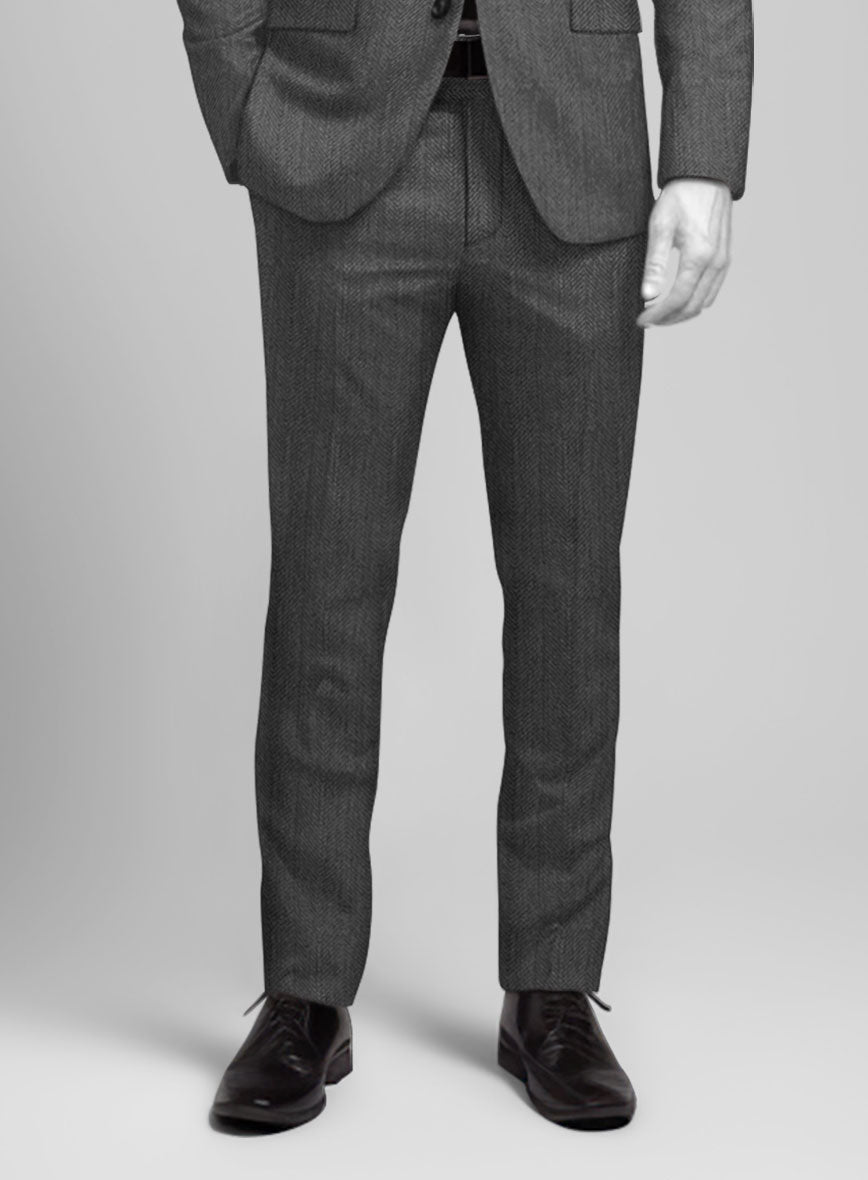 Napolean Imperial Gray Herringbone Wool Pants - StudioSuits