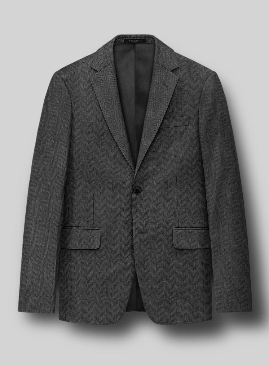 Napolean Imperial Gray Herringbone Wool Jacket - StudioSuits