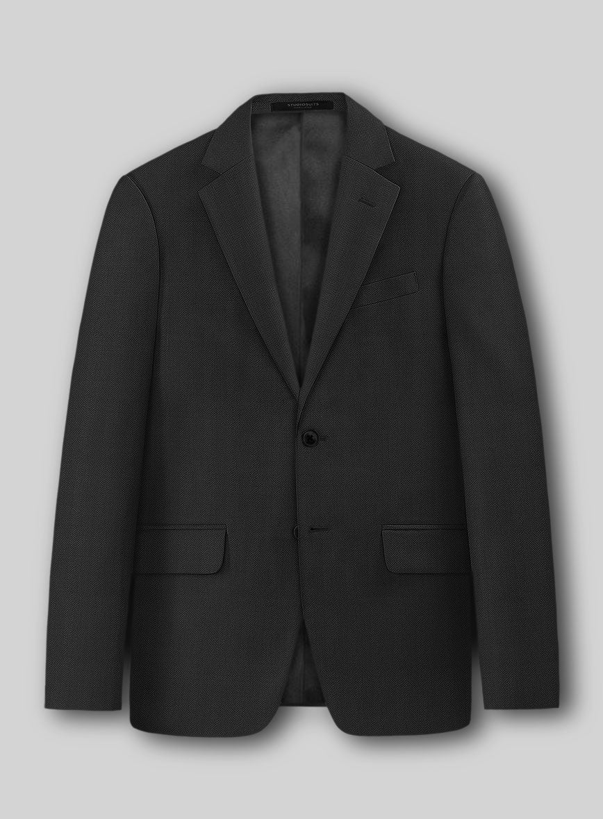 Napolean Imperial Black Herringbone Wool Jacket - StudioSuits