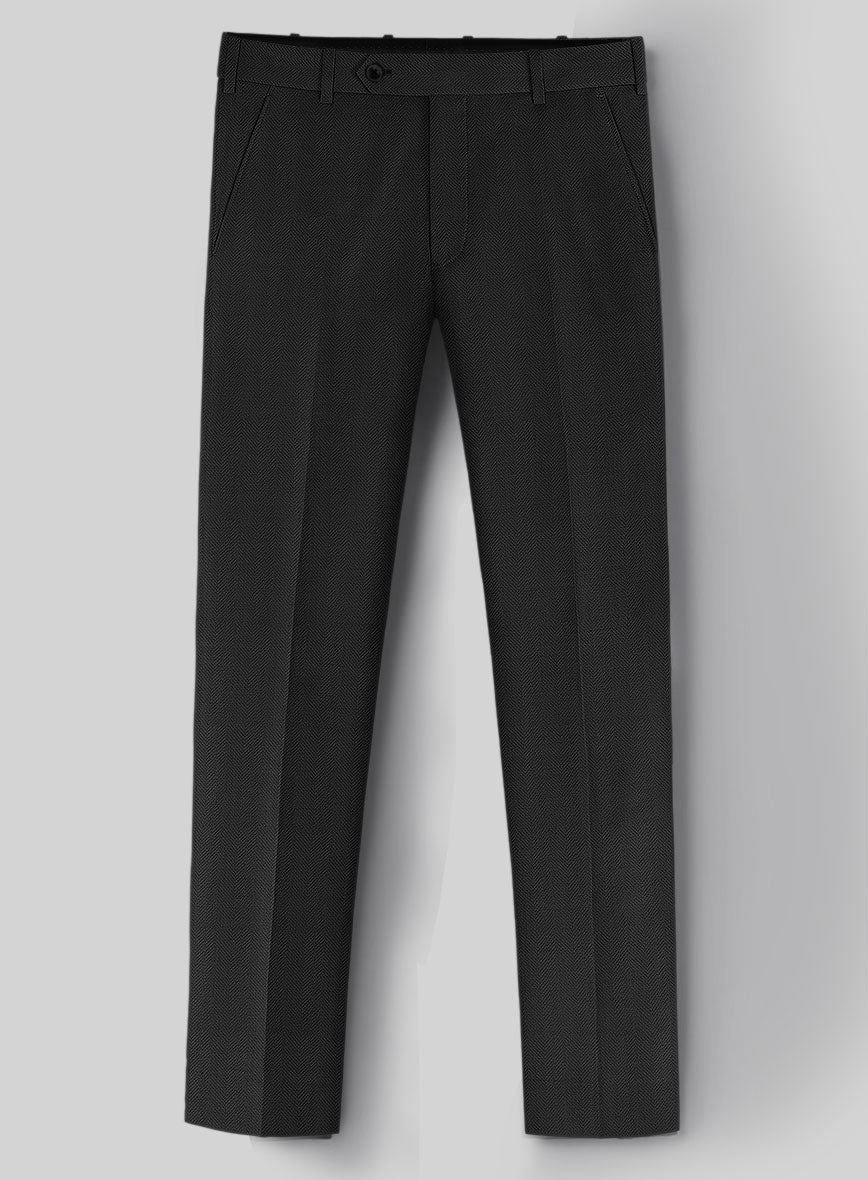 Napolean Imperial Black Herringbone Wool Pants - StudioSuits