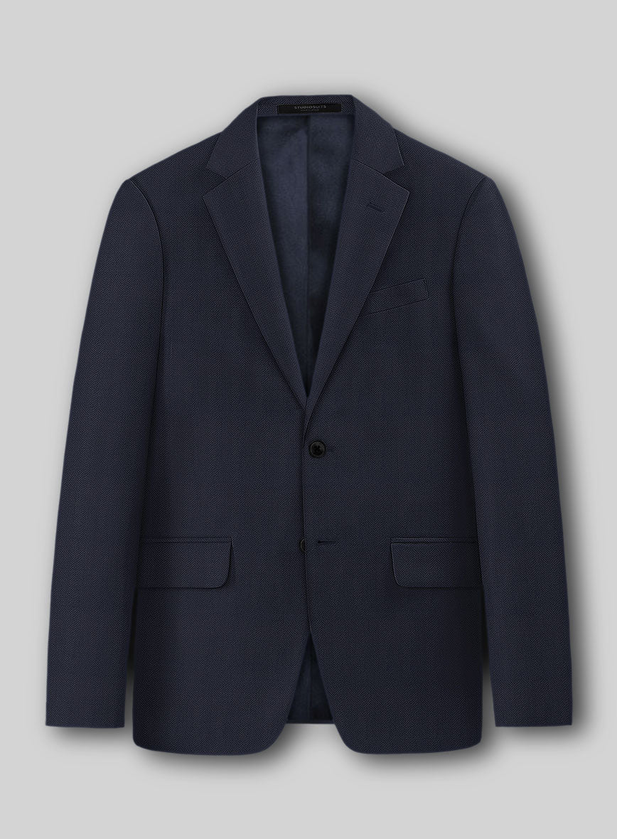 Napolean Imperial Blue Herringbone Wool Jacket - StudioSuits