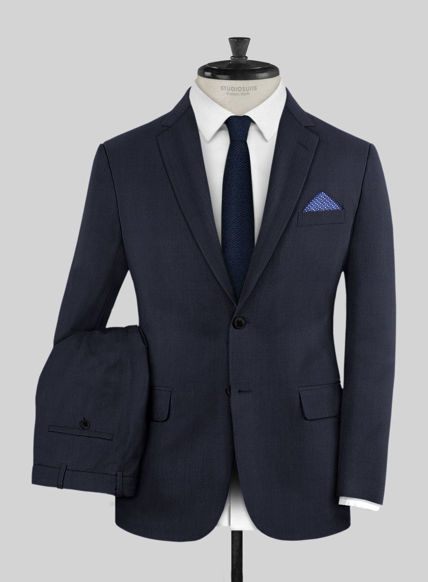 Napolean Imperial Blue Herringbone Wool Suit - StudioSuits