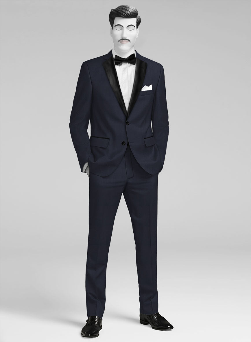 Napolean Imperial Blue Herringbone Wool Tuxedo Suit - StudioSuits