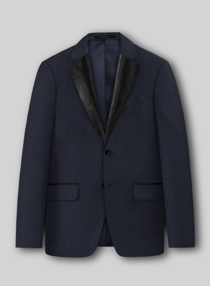 Napolean Imperial Blue Herringbone Wool Tuxedo Suit - StudioSuits