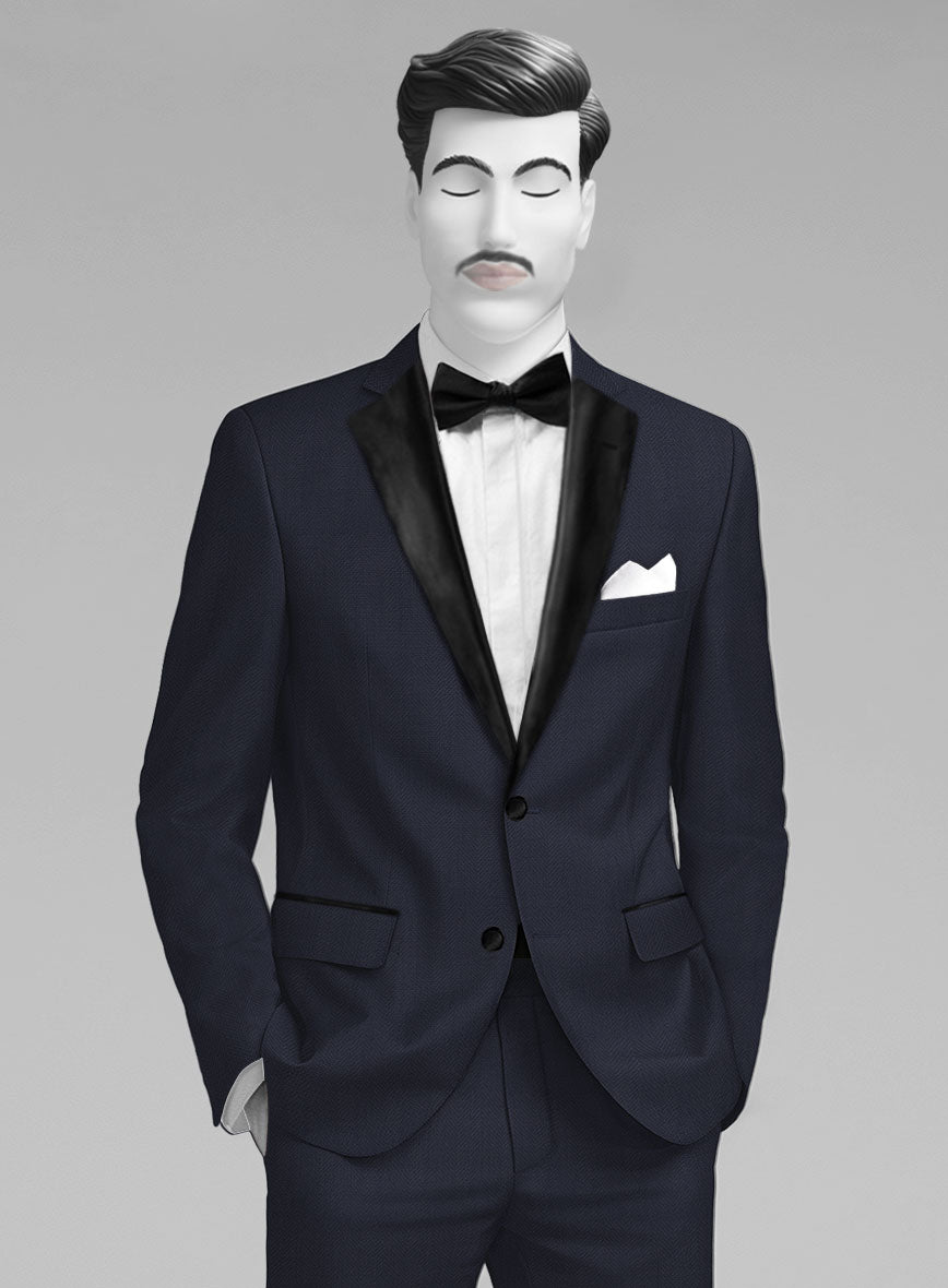 Napolean Imperial Blue Herringbone Wool Tuxedo Suit - StudioSuits