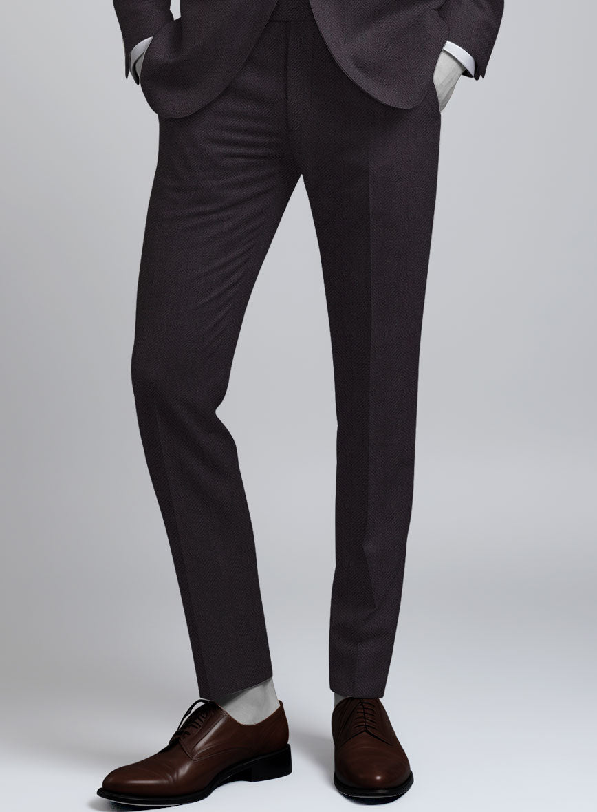 Napolean Imperial Brown Herringbone Wool Pants - StudioSuits