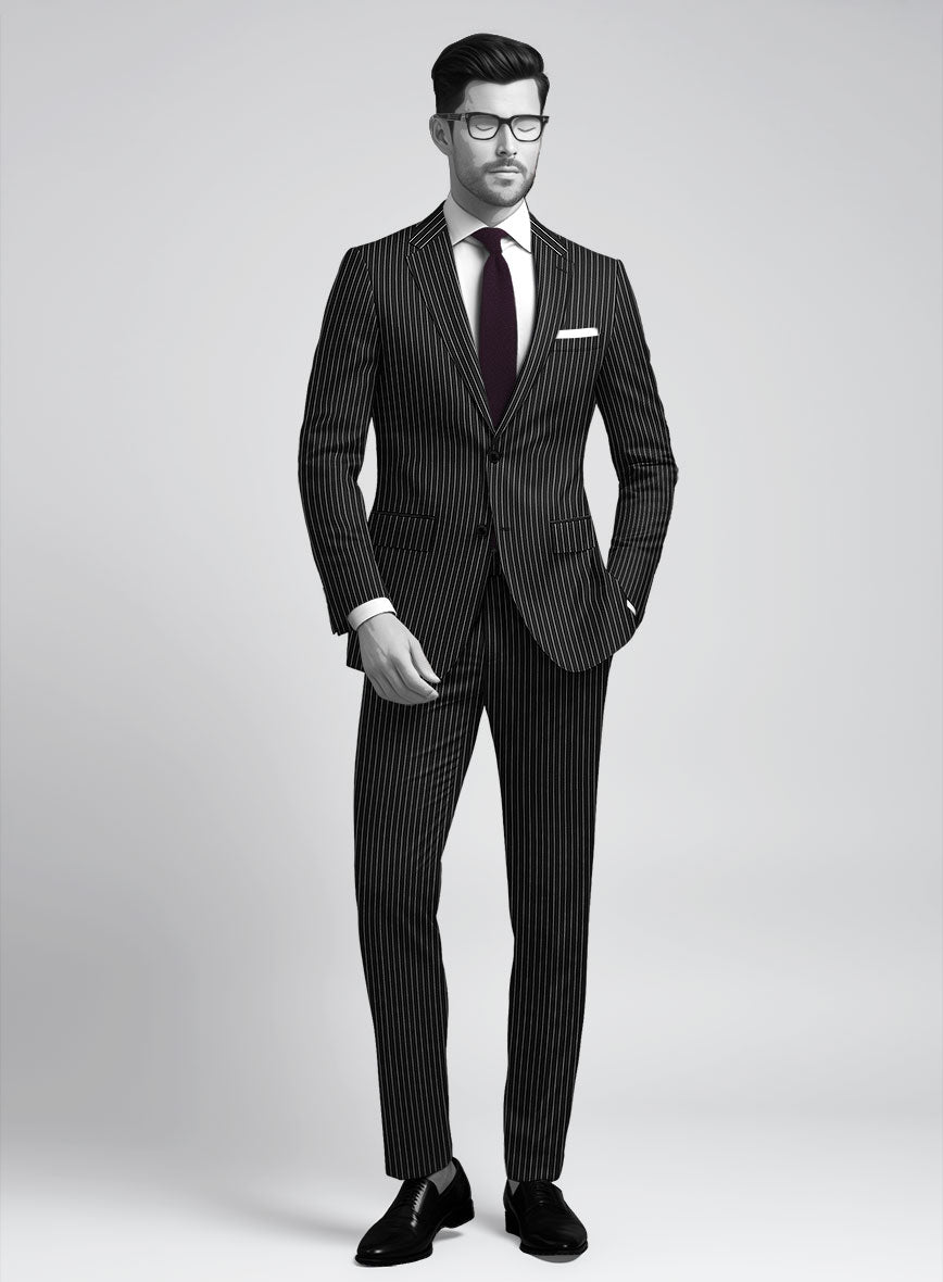 Napolean Isaura Stripe Black Wool Suit - StudioSuits