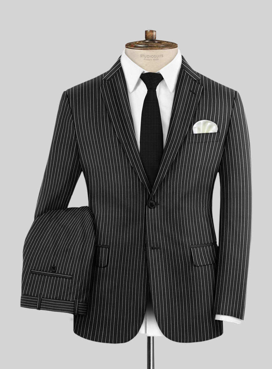 Napolean Isaura Stripe Black Wool Suit - StudioSuits