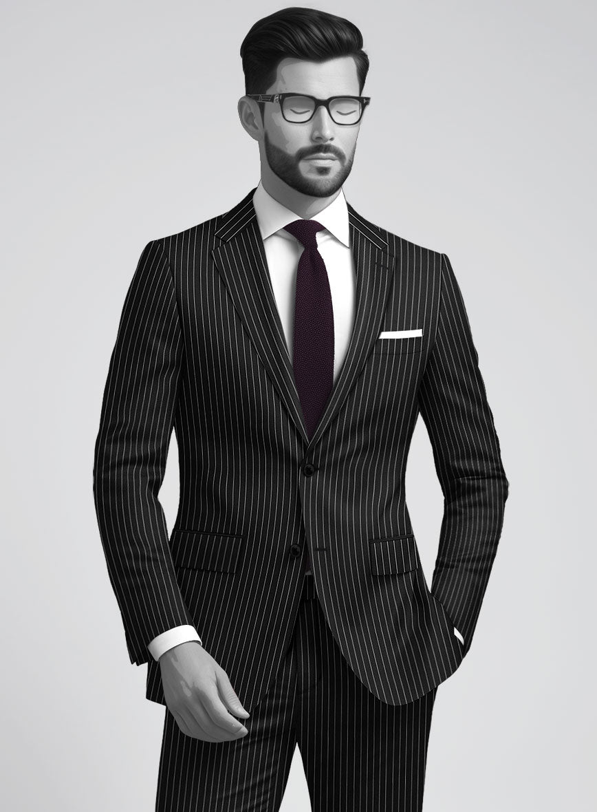 Napolean Isaura Stripe Black Wool Suit - StudioSuits