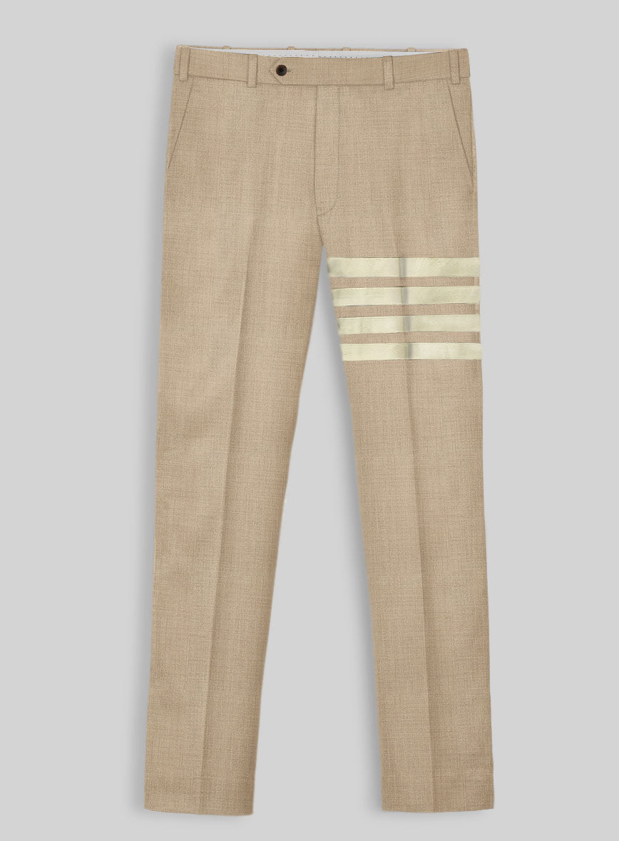 Napolean Khaki Wool Ivory Bar Trouser - StudioSuits