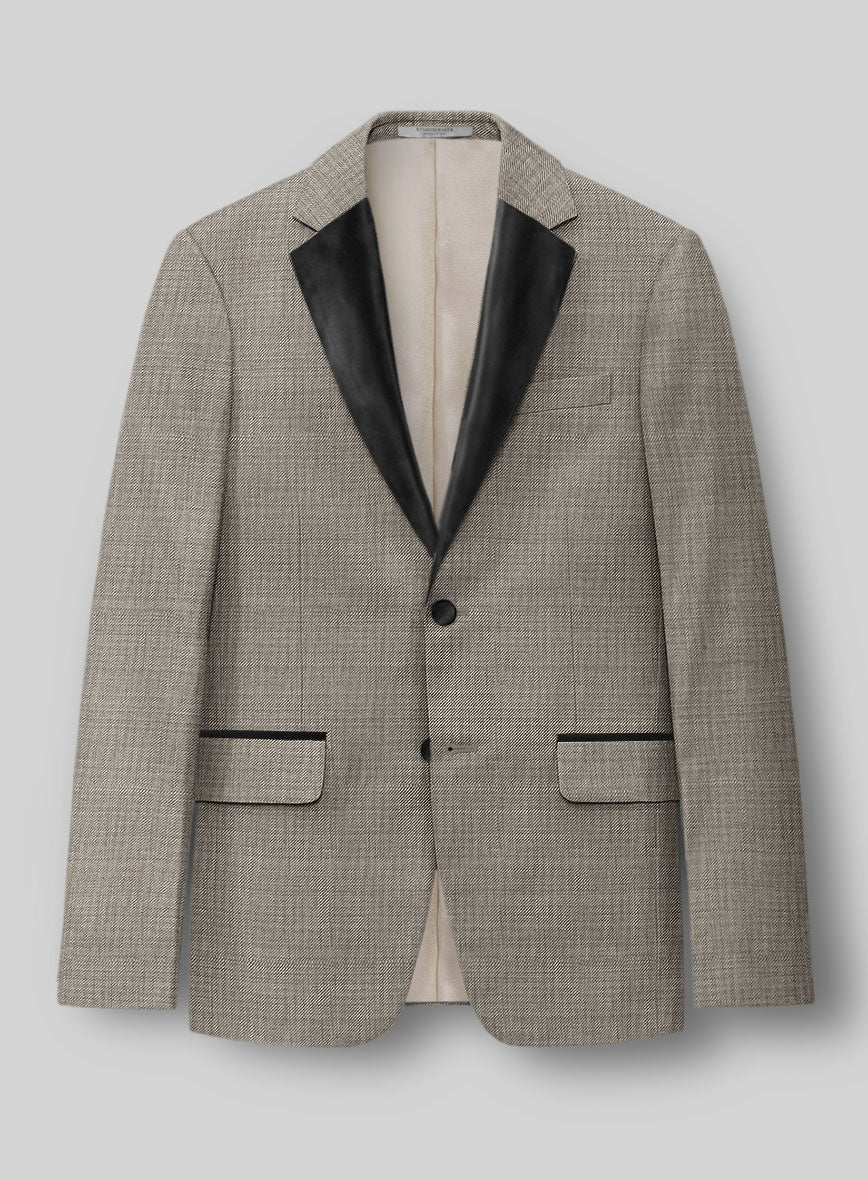 Napolean Sharkskin Light Brown Wool Tuxedo Jacket - StudioSuits