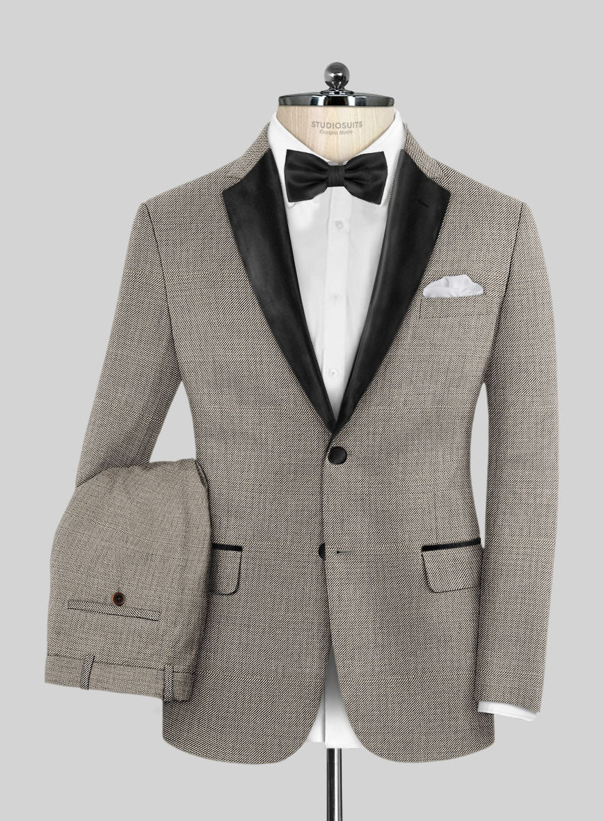 Napolean Sharkskin Light Brown Wool Tuxedo Suit - StudioSuits