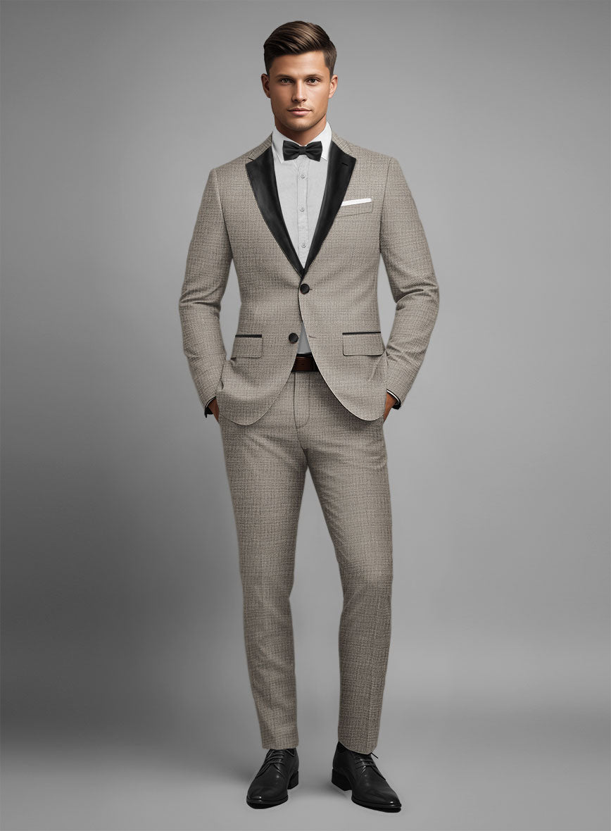 Napolean Sharkskin Light Brown Wool Tuxedo Suit - StudioSuits