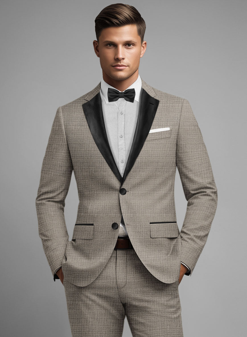 Napolean Sharkskin Light Brown Wool Tuxedo Suit - StudioSuits