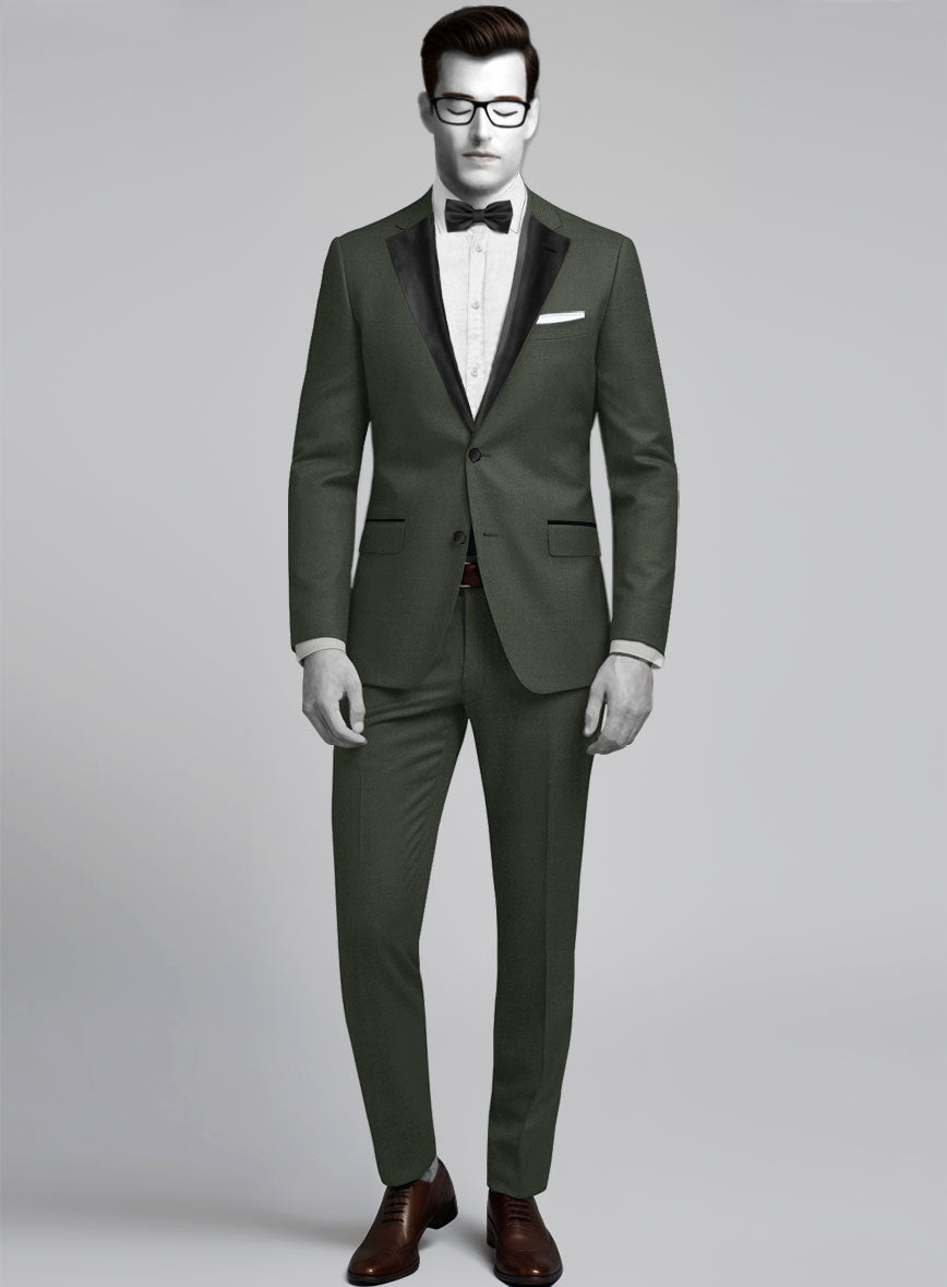 Napolean Military Green Wool Tuxedo Suit - StudioSuits