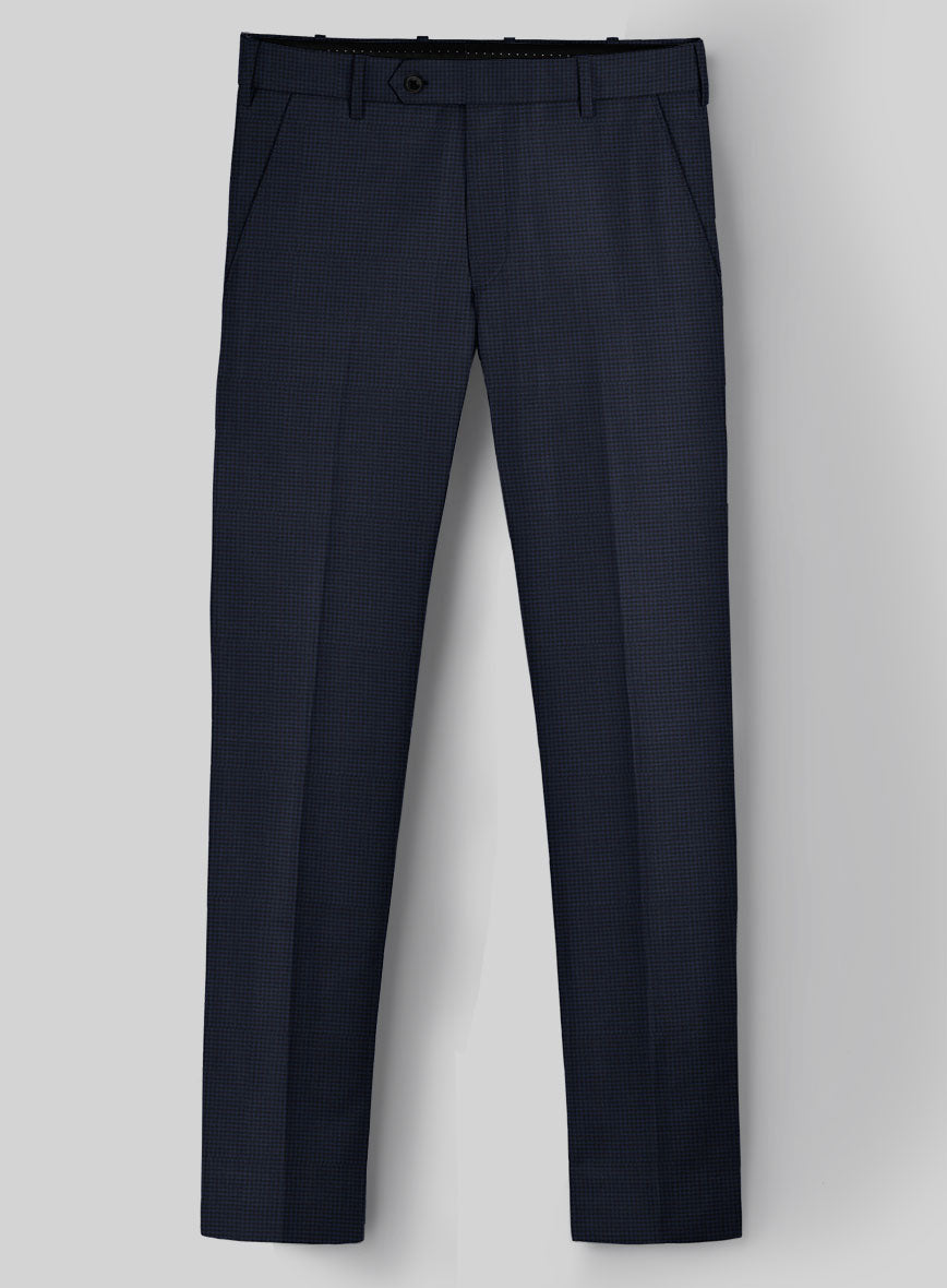 Napolean Mini Houndstooth Blue Wool Pants - StudioSuits