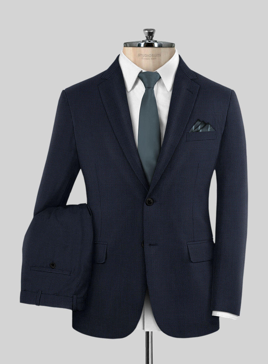 Napolean Mini Houndstooth Blue Wool Suit - StudioSuits