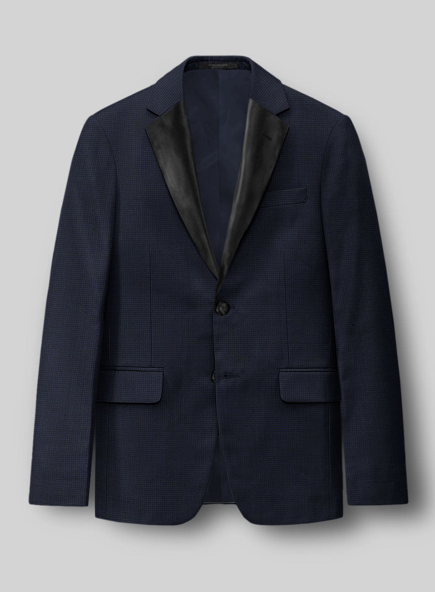 Napolean Mini Houndstooth Blue Wool Tuxedo Jacket - StudioSuits