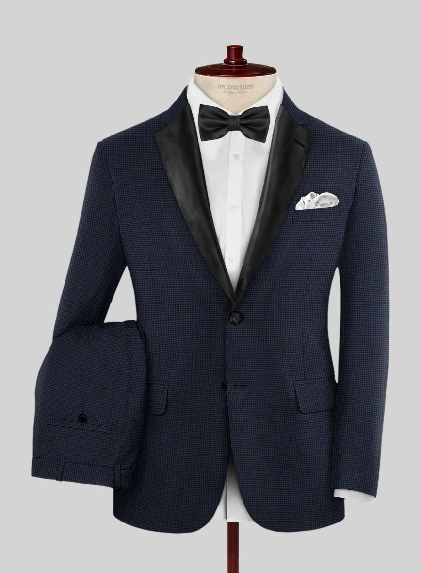 Napolean Mini Houndstooth Blue Wool Tuxedo Suit - StudioSuits