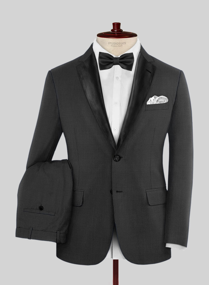 Napolean Mini Houndstooth Gray Wool Tuxedo Suit - StudioSuits