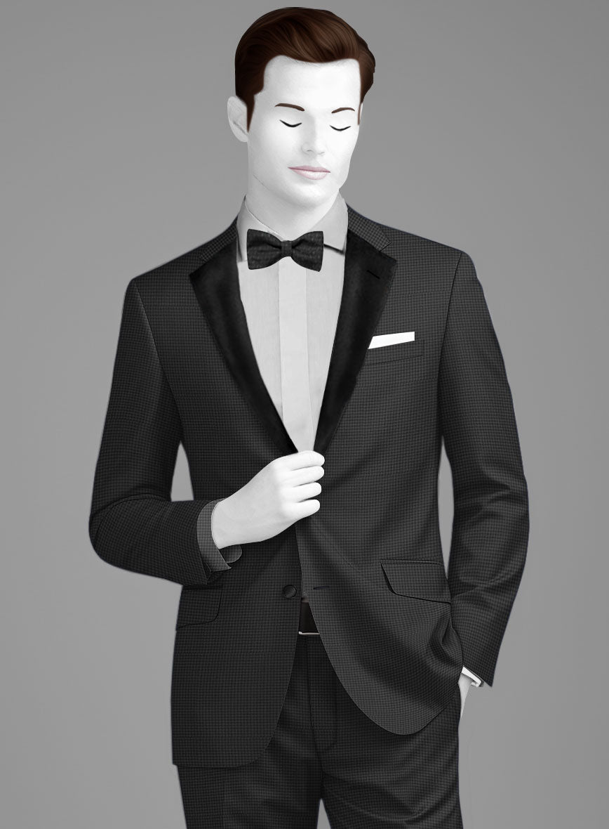 Napolean Mini Houndstooth Gray Wool Tuxedo Suit - StudioSuits