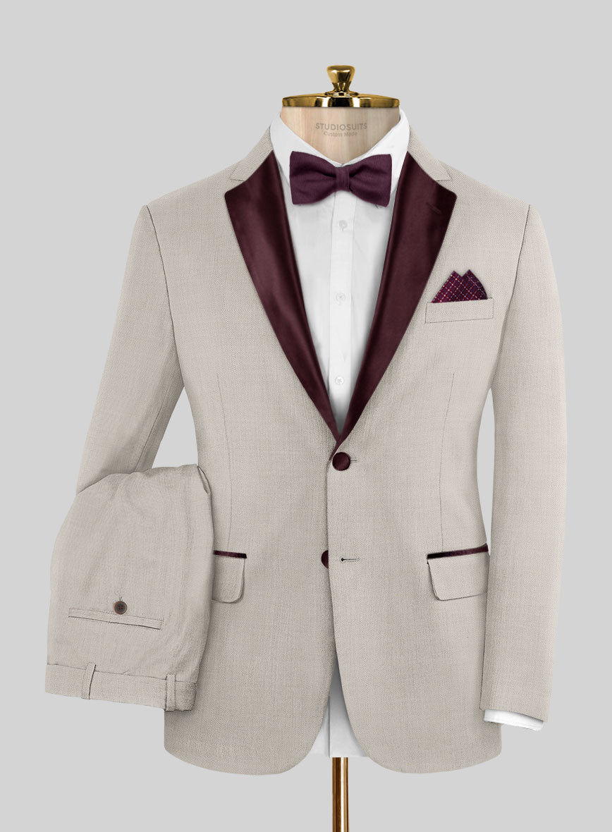 Napolean Wool Muted Beige Tuxedo Suit - StudioSuits