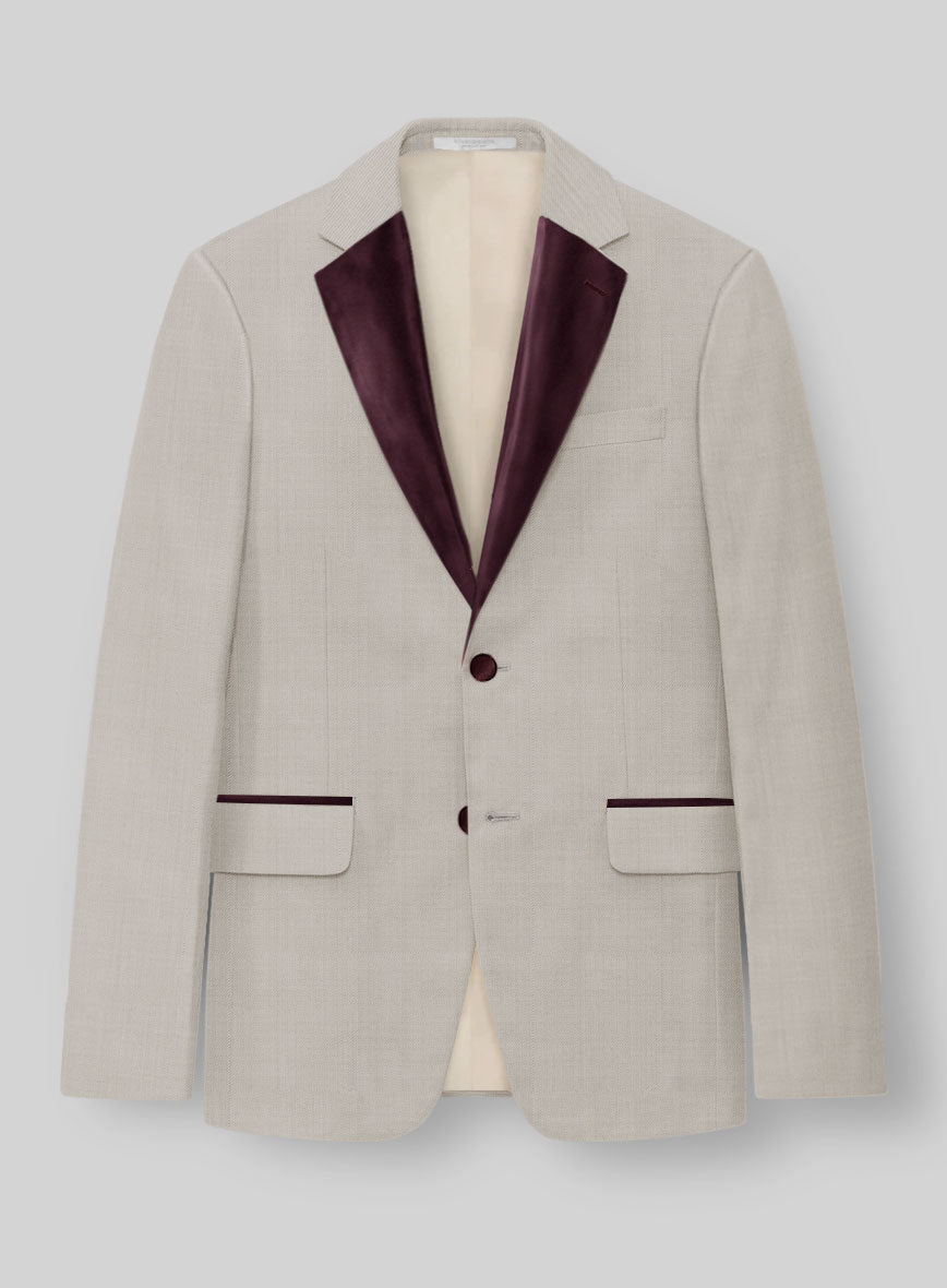 Napolean Muted Beige Wool Tuxedo Jacket - StudioSuits