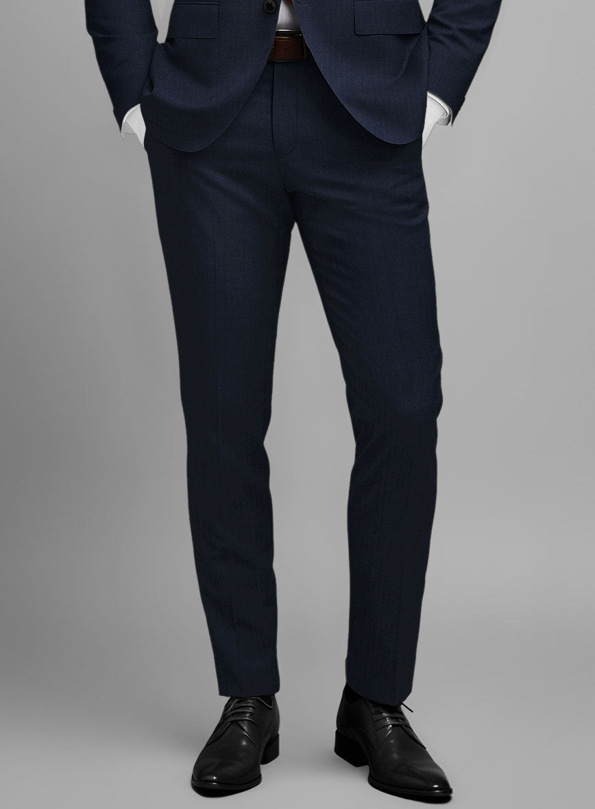 Napolean Navy Herringbone Wool Pants - StudioSuits