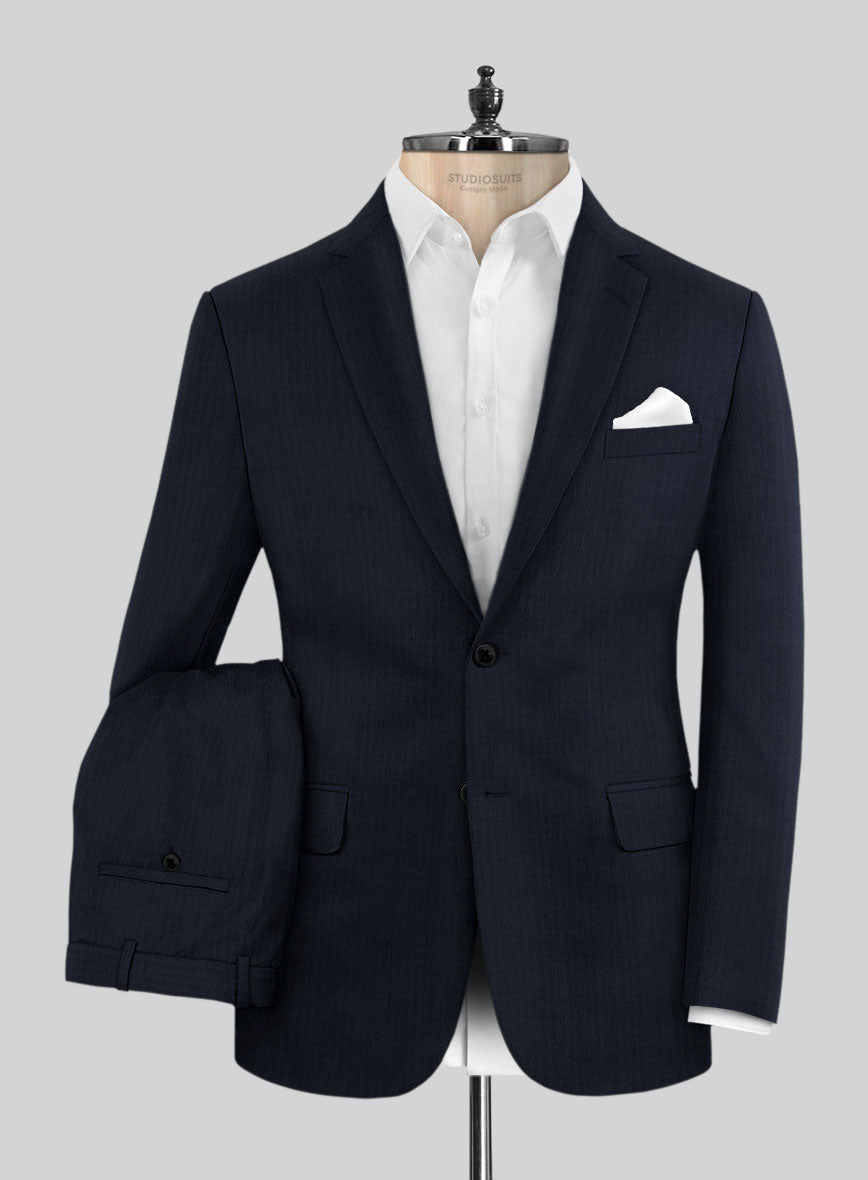 Napolean Navy Herringbone Wool Suit - StudioSuits