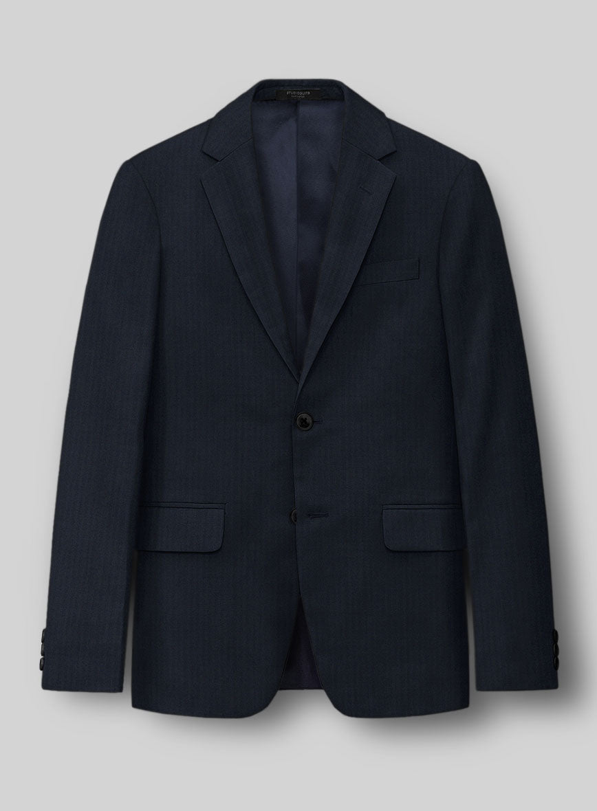 Napolean Navy Herringbone Wool Suit - StudioSuits