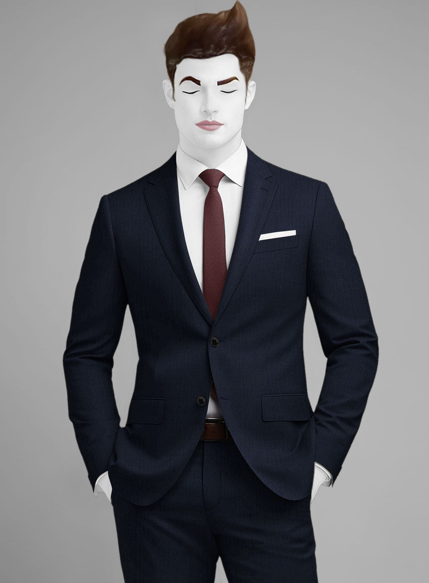 Napolean Navy Herringbone Wool Suit - StudioSuits