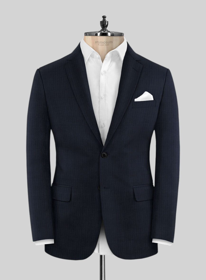 Napolean Navy Herringbone Wool Suit - StudioSuits